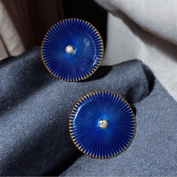 Vintage Italian Fabergè Style Rhinestone Shoe Dress Clips Gold Tone Enamel - Picture 1 of 2